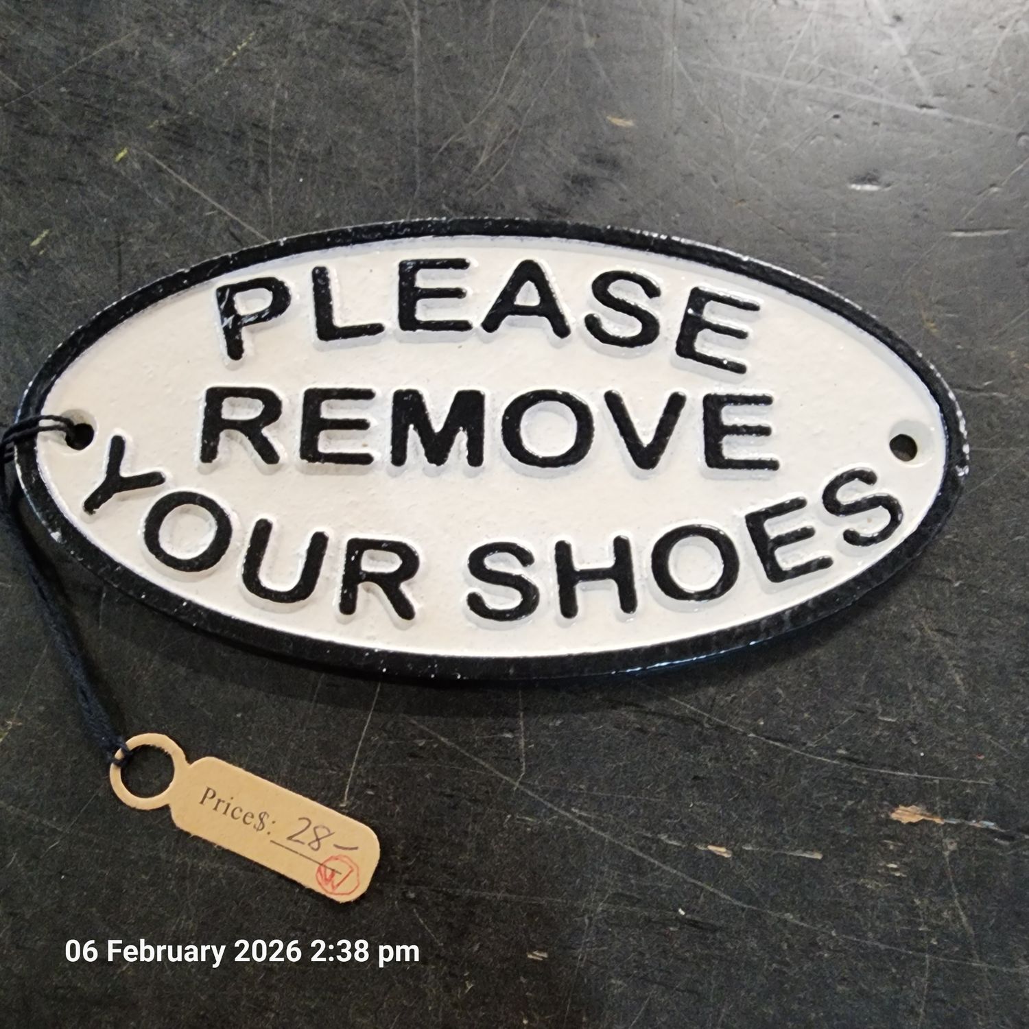 PLEASE  ROMOVE YOUR SHOES CAST IRON SIGN