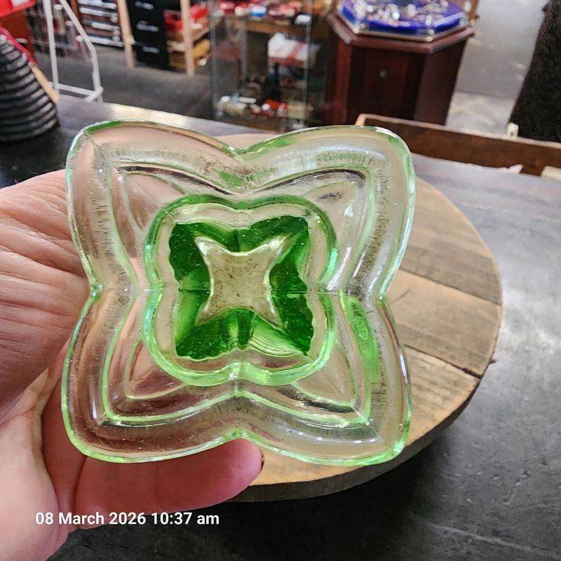 Green depression glass vase