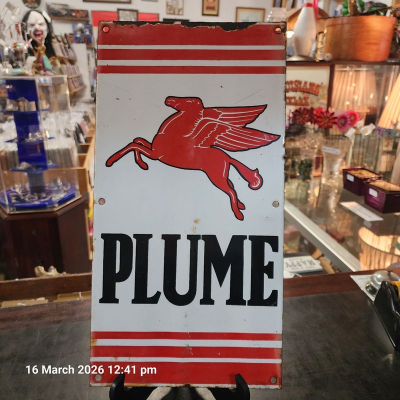 MOBIL PLUME PEGASUS ENAMEL SIGN ORIGINAL