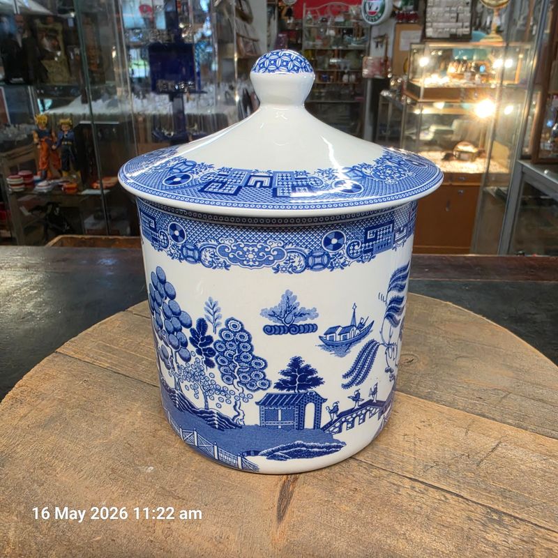 SPODE WILLOW BLUE & WHITE LARGE SUGAR CANISTER
