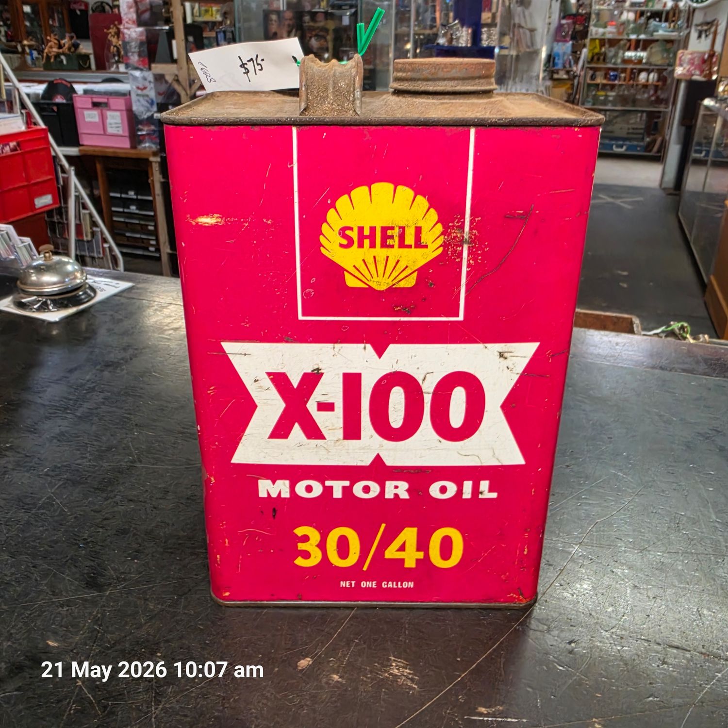 SHELL X-100 MOTOR OIL 30/40 NET ONE GALLON OIL CAN