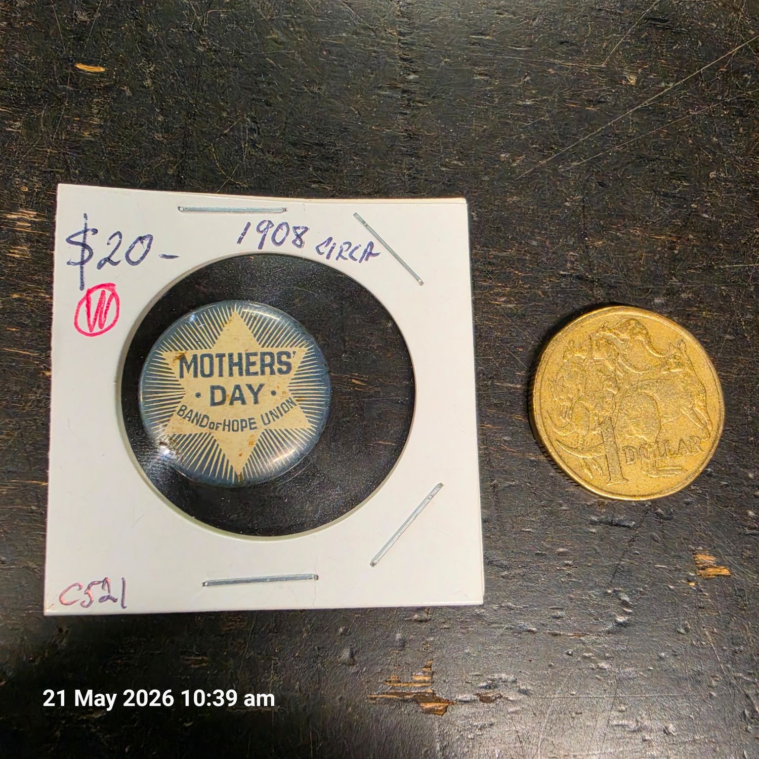 MOTHERS DAY BAND OF HOPE UNION  ANTIQUE PIN BACK BADGE 
