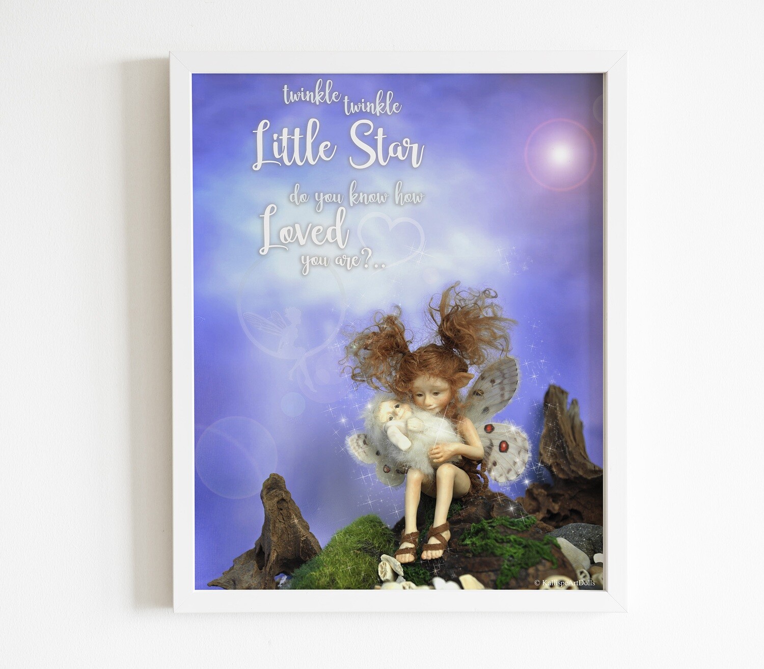 Digital Fairy Art Print with Ari and her Little Brother in the Fairy Forest, Printable quote sentence poem for little girl room