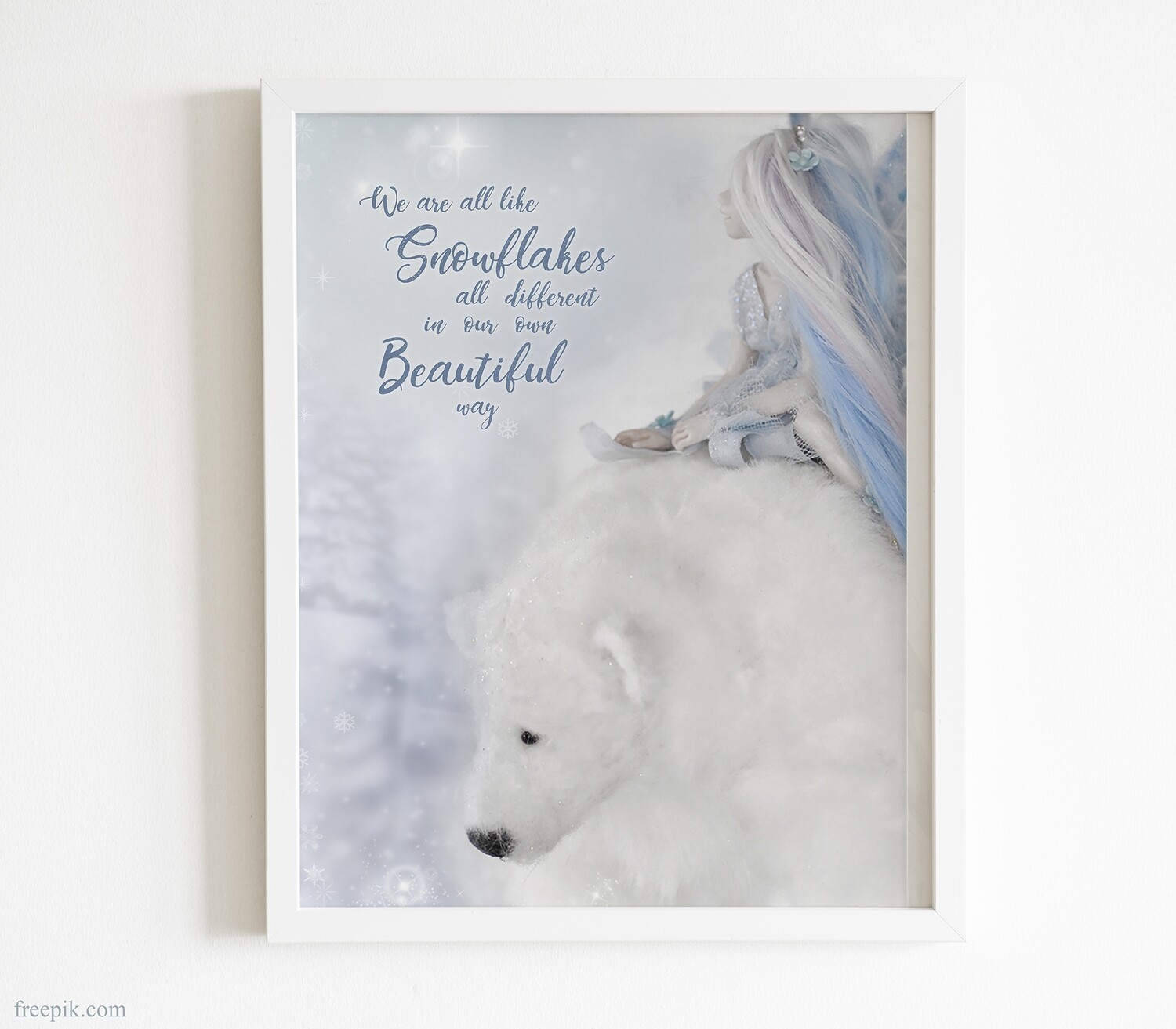 Little Blue Fairy and White Polar Bear picture for instant download and print, digital pdf file of fantasy fairy poster for little girl room