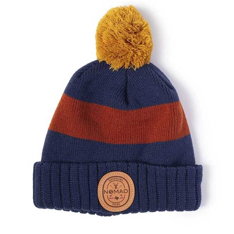 Nomad Stripe Pom Beanie - Leather Patch