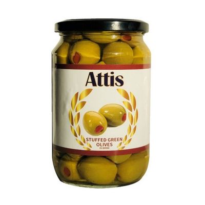 Attis Pitted Green Olives Stuffed With Pepper - 400g Jar