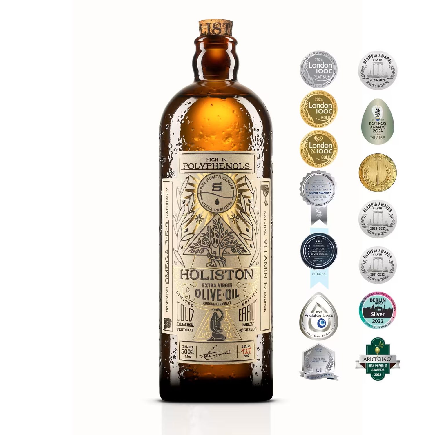 Limited Edition Ultra Premium Phenolic Extra Virgin Olive Oil - 500ml Holiston from island of Rhodes