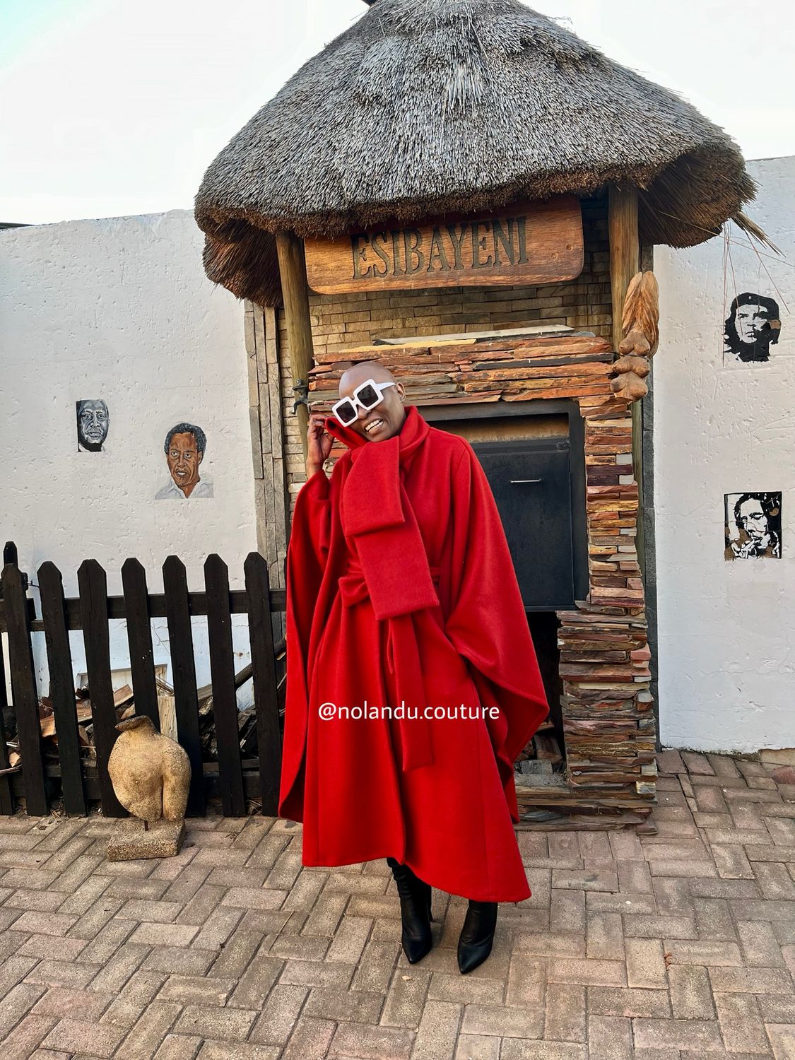 Oversized Unlined Cape With Pockets, Belt And Collar Scarf