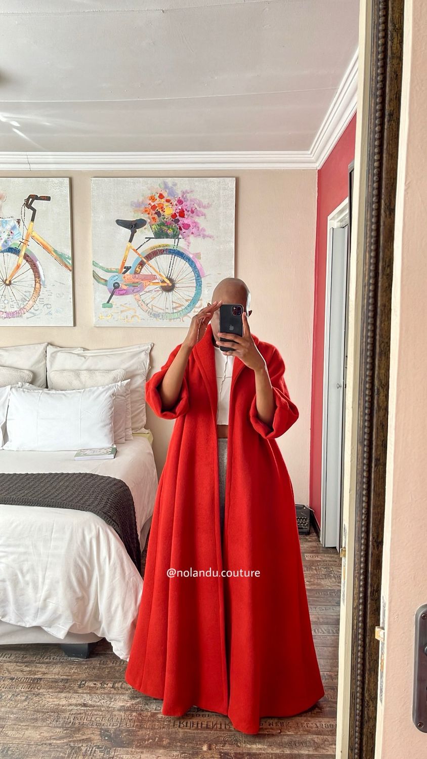 Floor Length Swing Coat With Pockets And 3 Quarter Sleeves