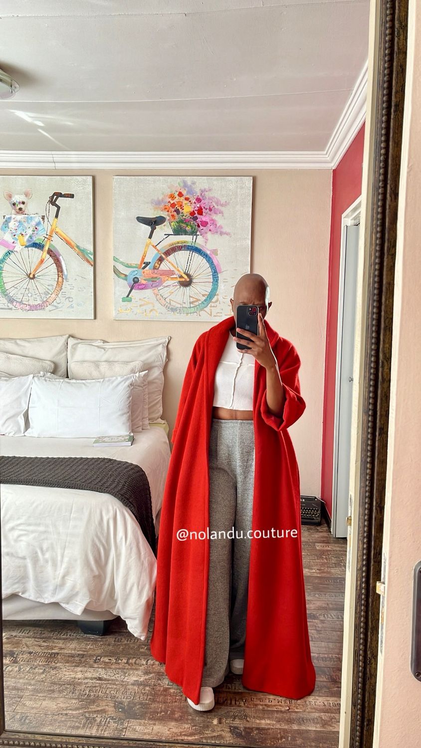 Floor Length Swing Coat With Pockets And 3 Quarter Sleeves