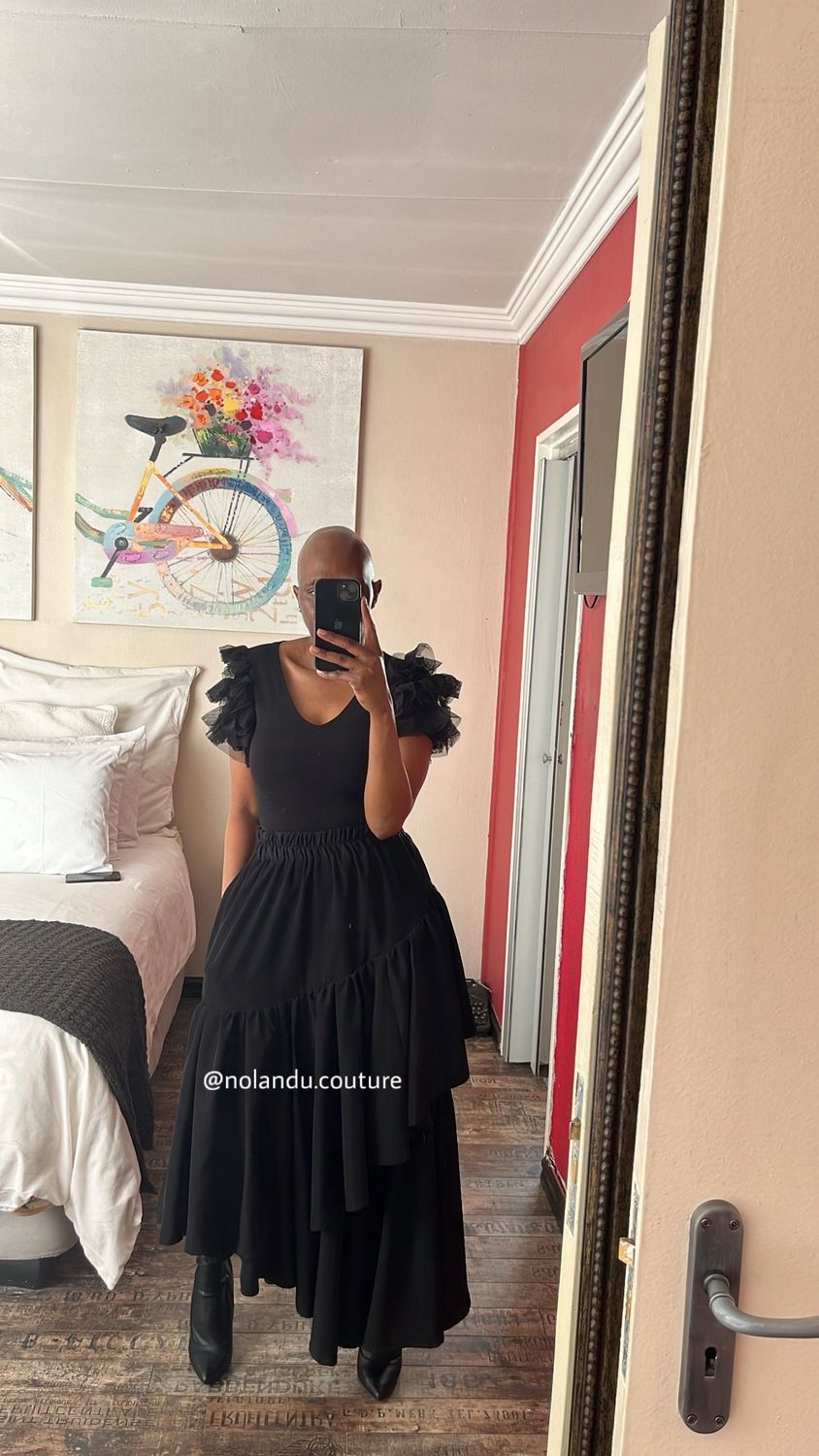 Asymmetric Ruffled Skirt With Pockets &amp; Elastic Waist