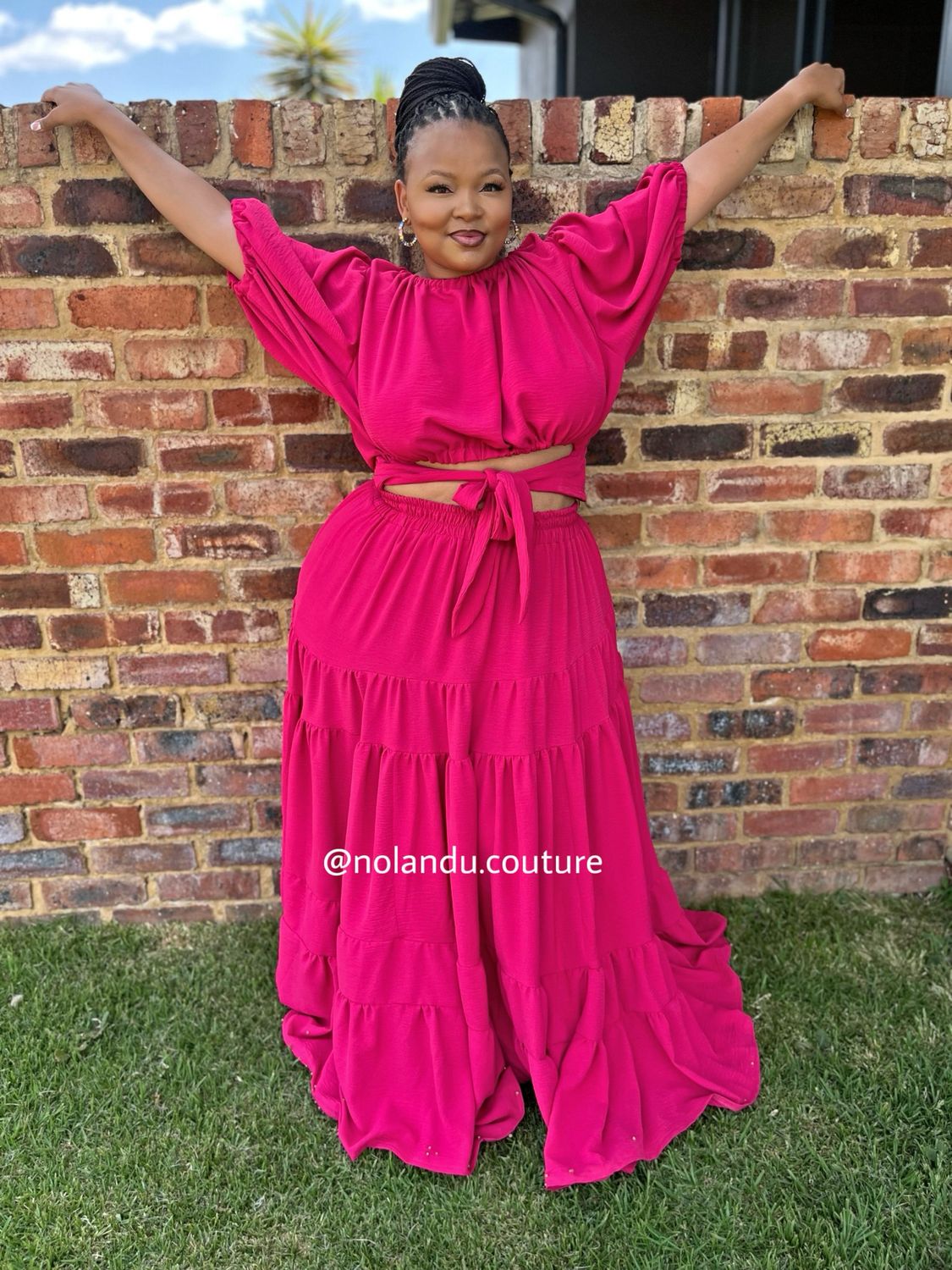 Crop Top With High Neckline, Asymmetric Maxi Tiered Skirt