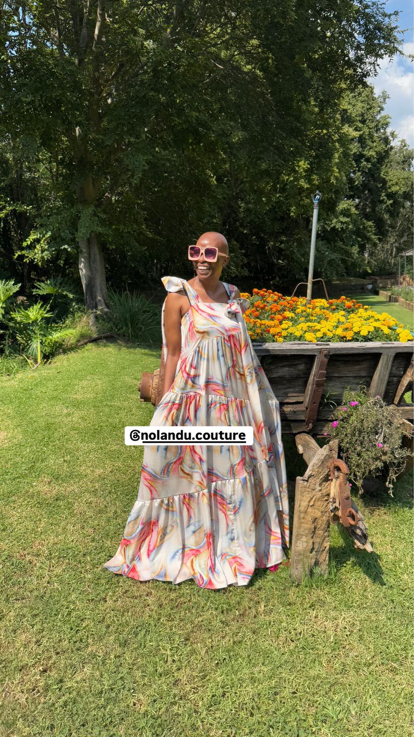 Asymmetric Tiered Sun Dress With Long Tie Straps And Pockets