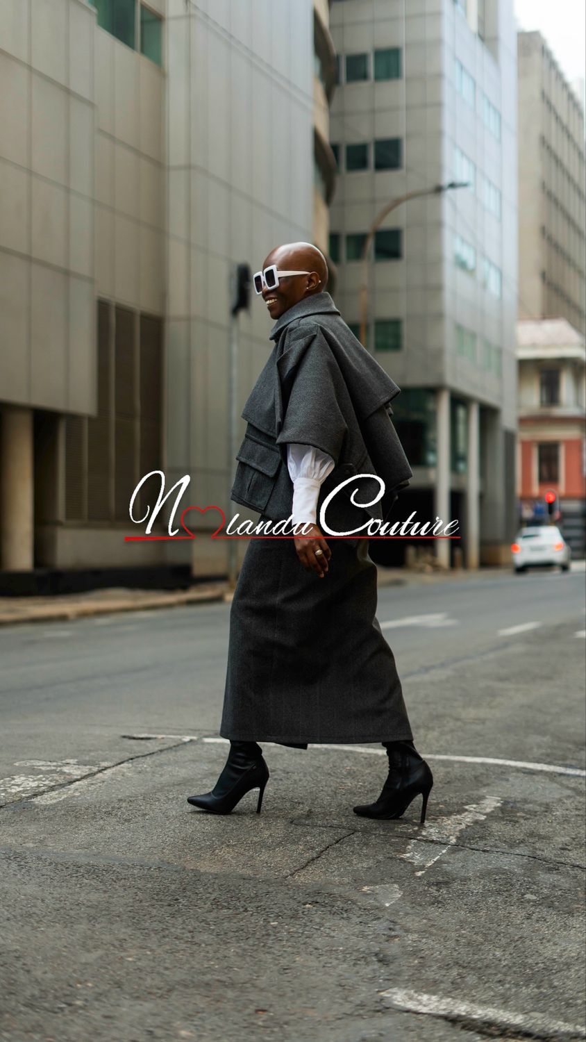 Oversized Crop Lined Cape And Pencil Skirt With Side Zip