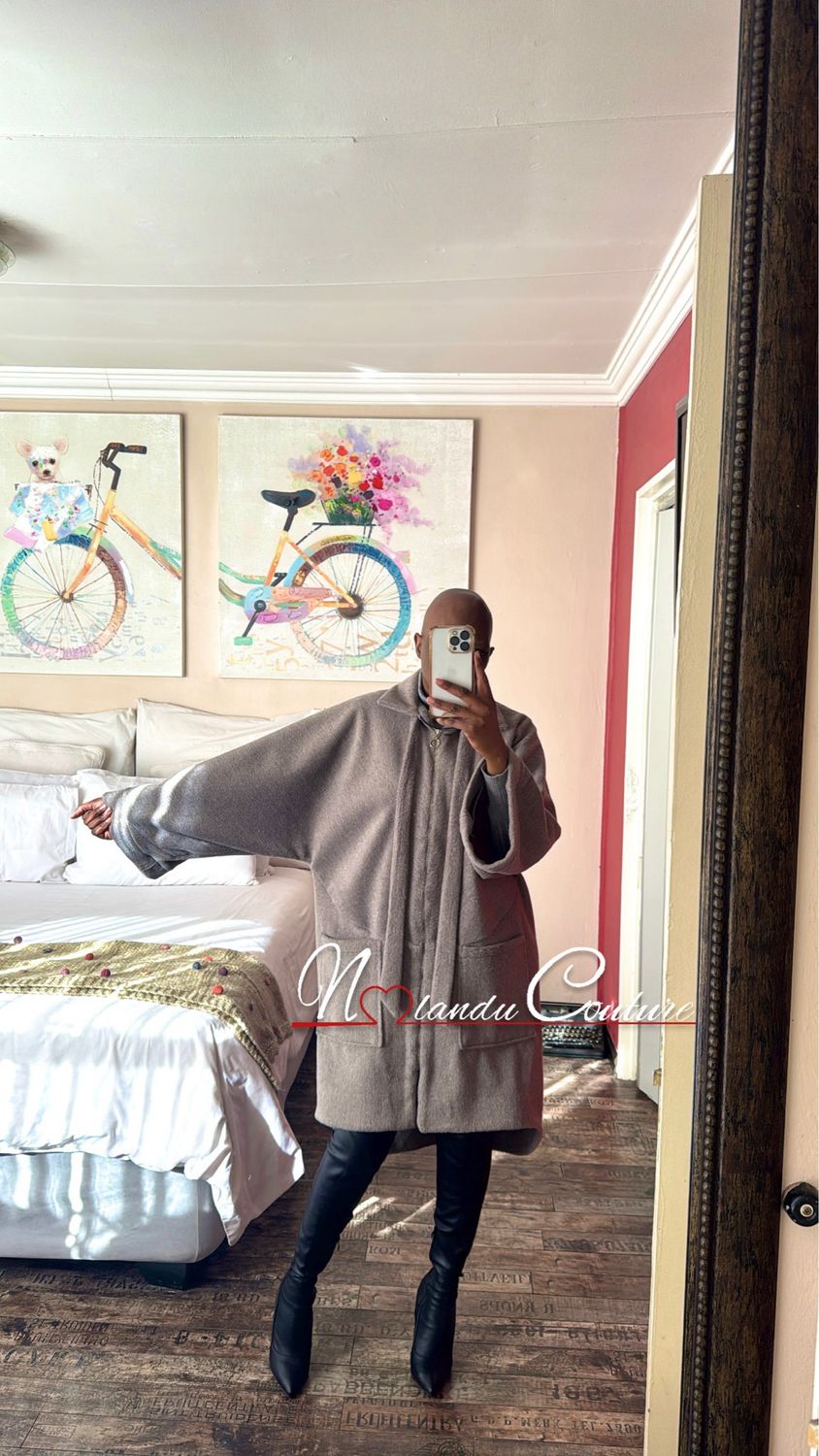 Kimono Sleeves Coat With Front Pockets And Zip