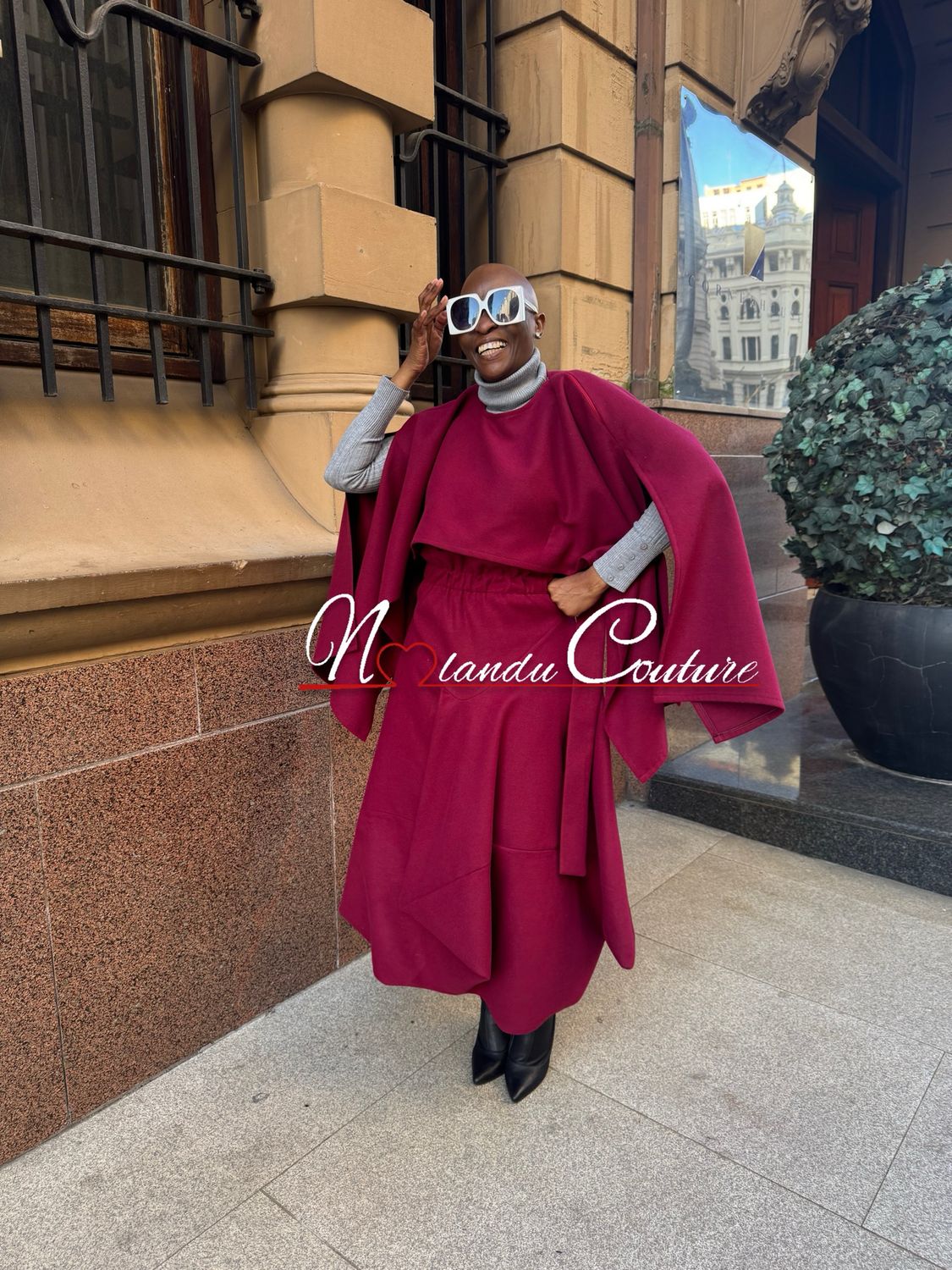 Cape With Straps &amp; Asymmetric Draped Skirt