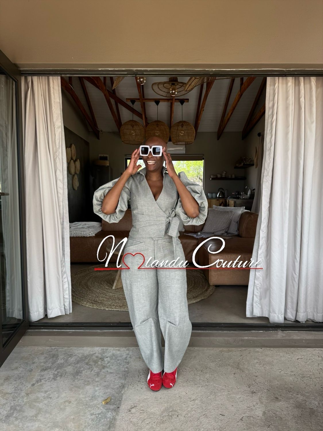 Barrel Pants And Wrap Around Top With Puffy Sleeves