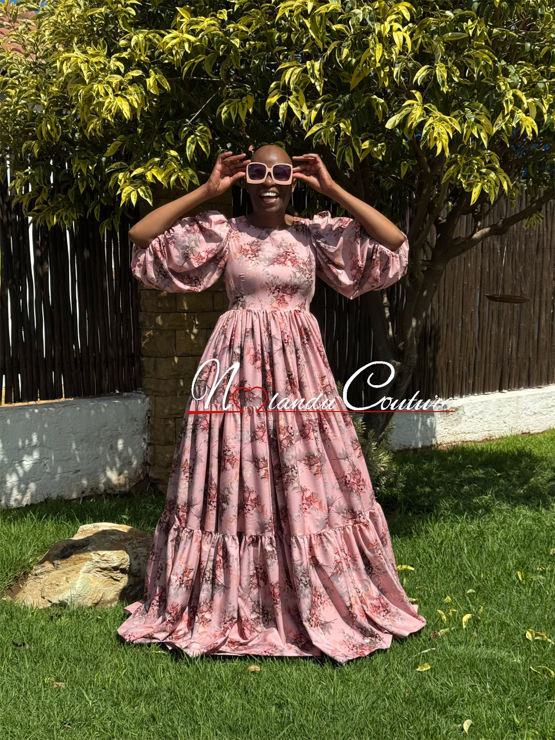 High Waist Maxi Tiered Dress With Melon Sleeves And Pockets