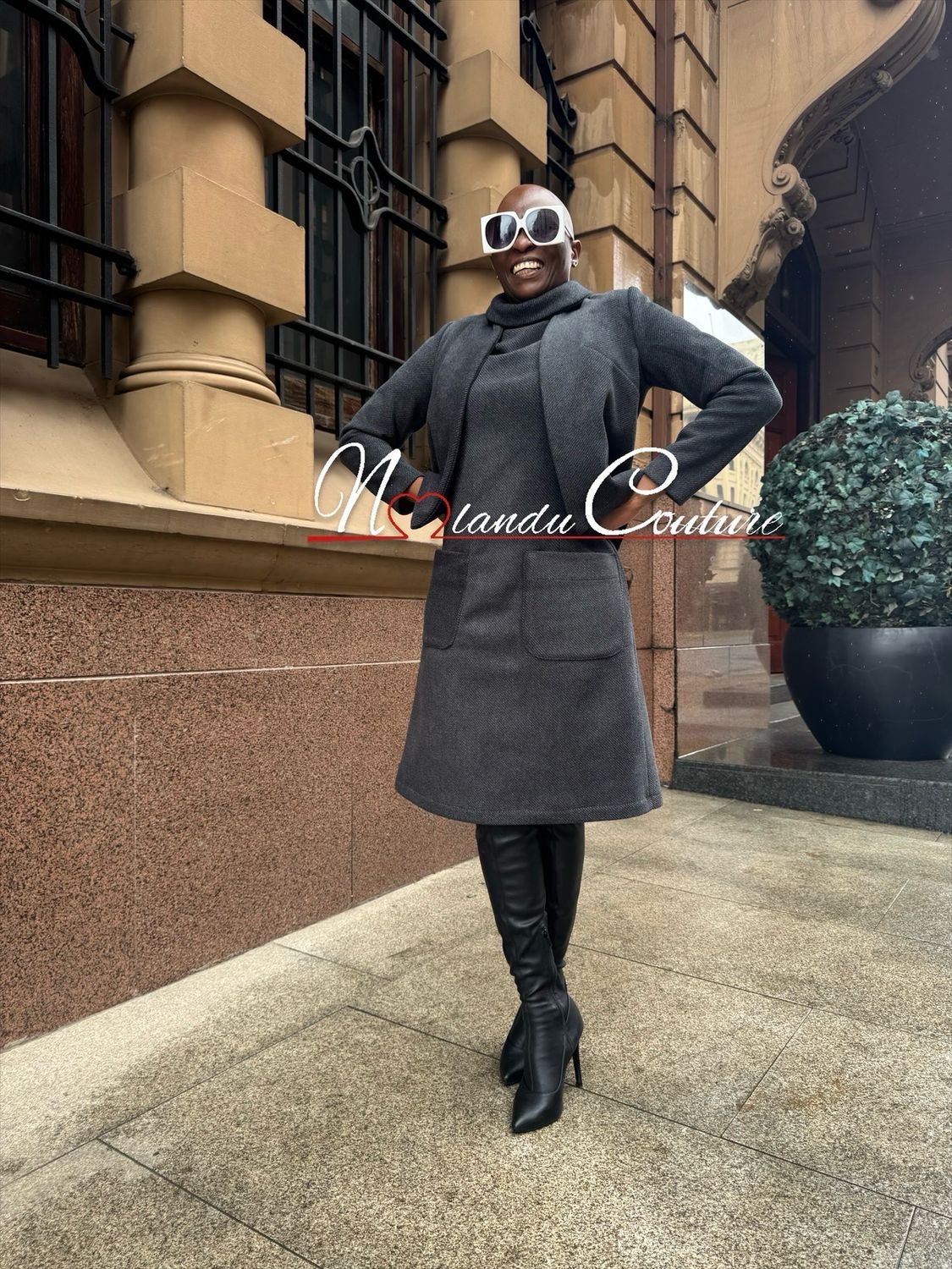 Straight Cut Dress With Patch Pockets And Lined Cropped Jacket