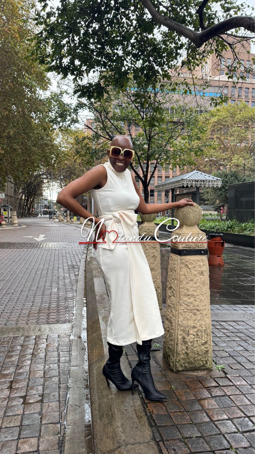 Turtleneck Sleeveless Knit Dress with Overlay