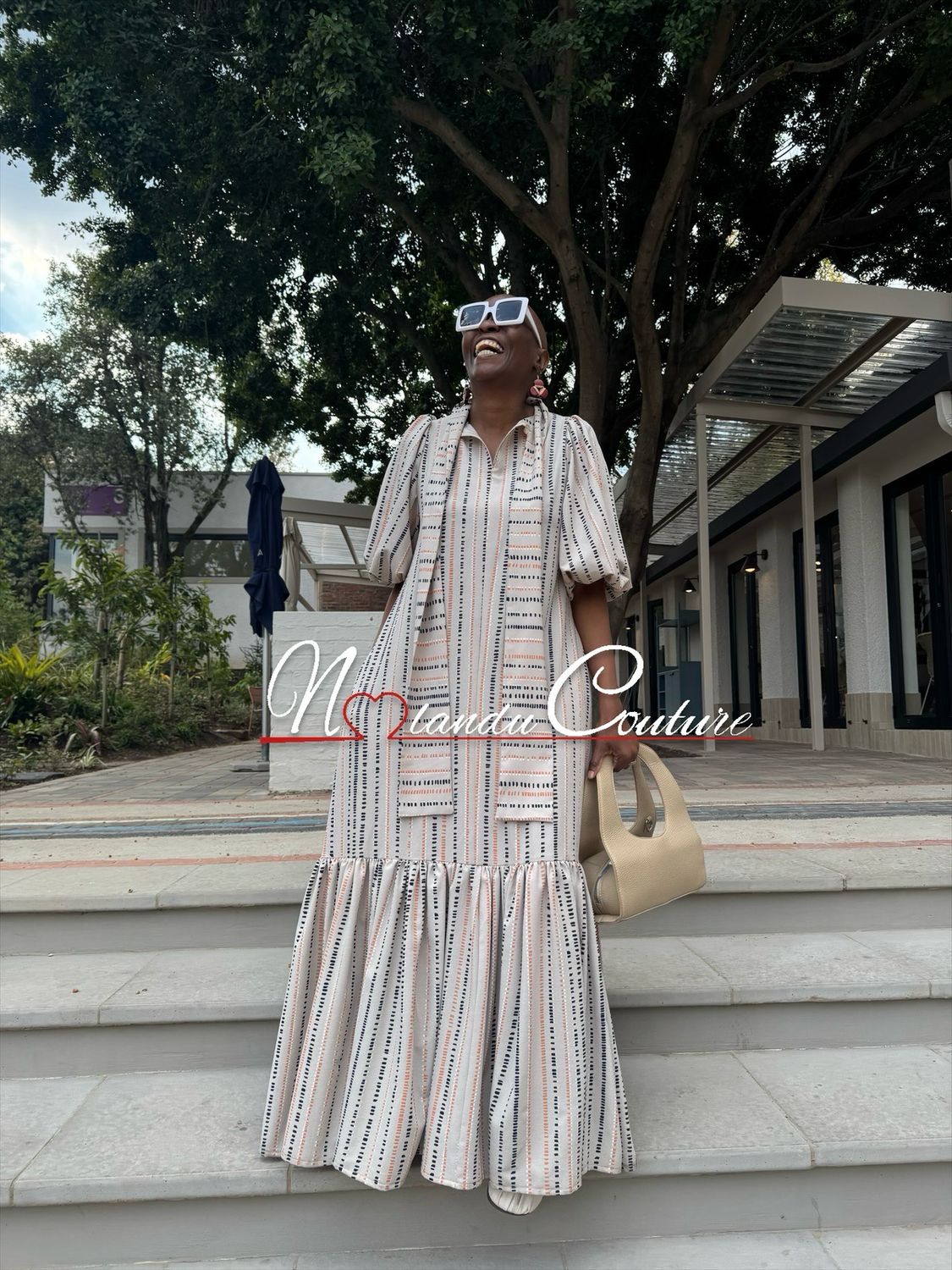 Loose Fitting Maxi Dress With Pockets, Ruffle And Puffy Sleeves