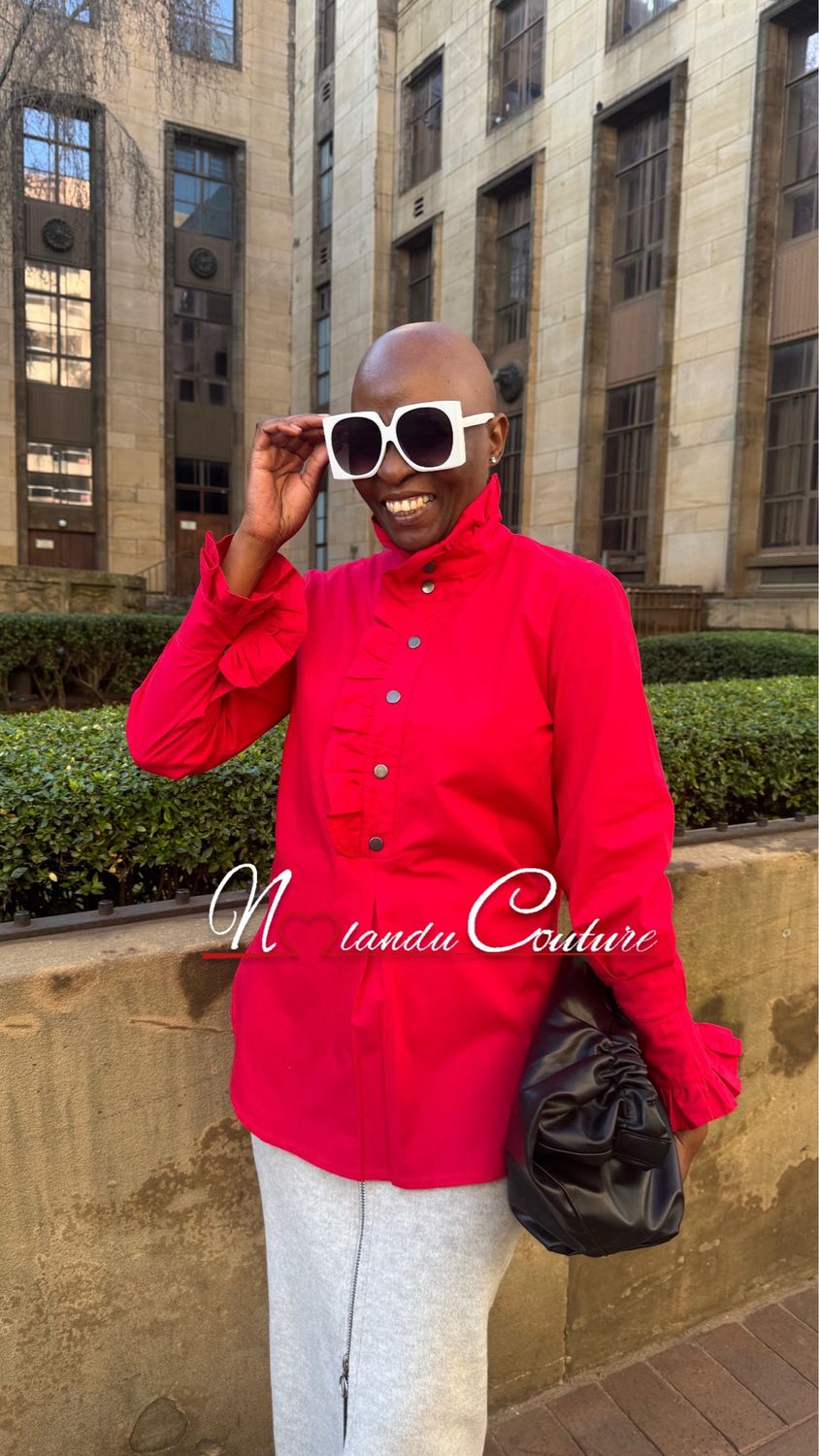 High Low Ruffle Shirt With Pleated Cuffs