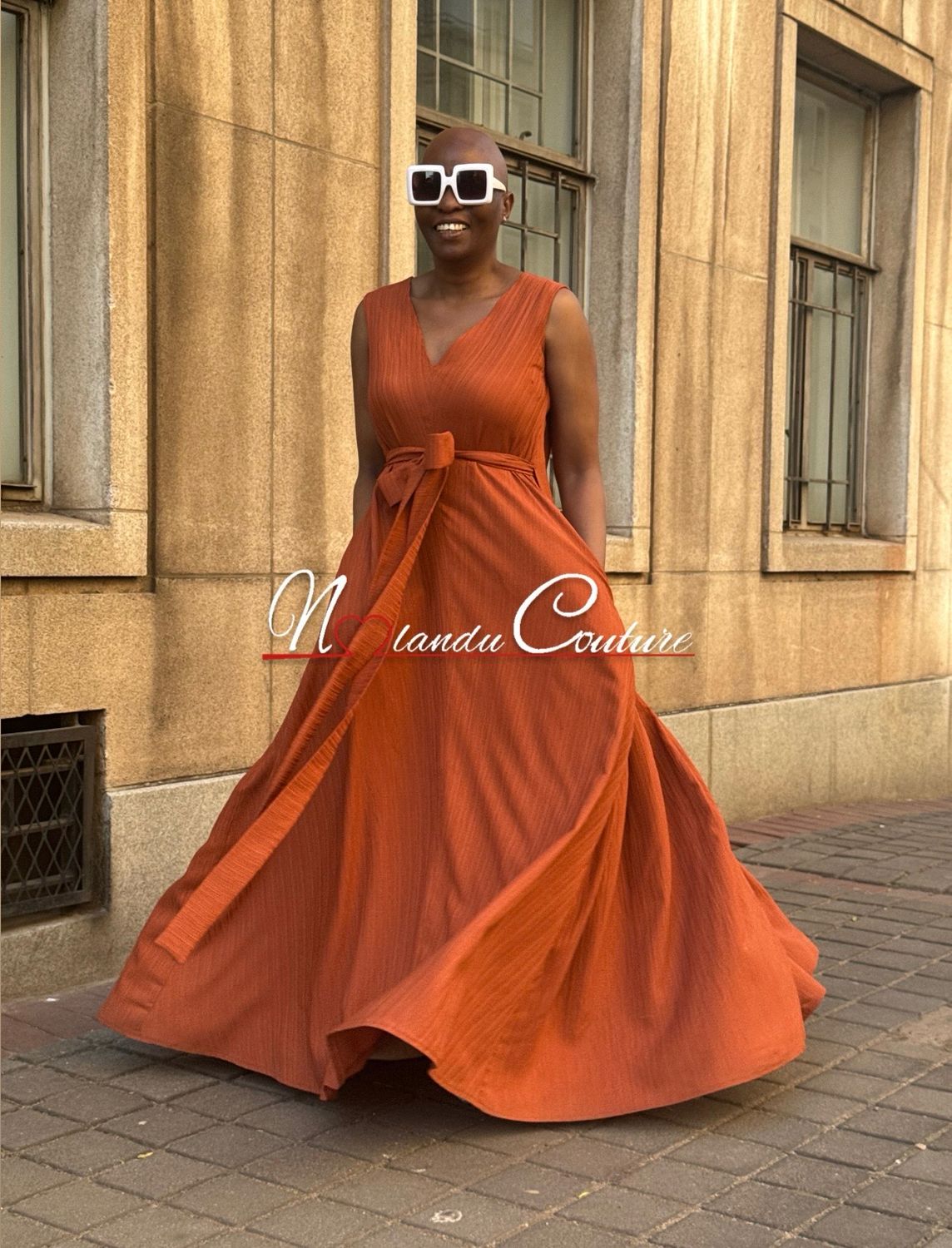 V Neck Tent Shape Dress With Back Ruffle, Pockets And Belt