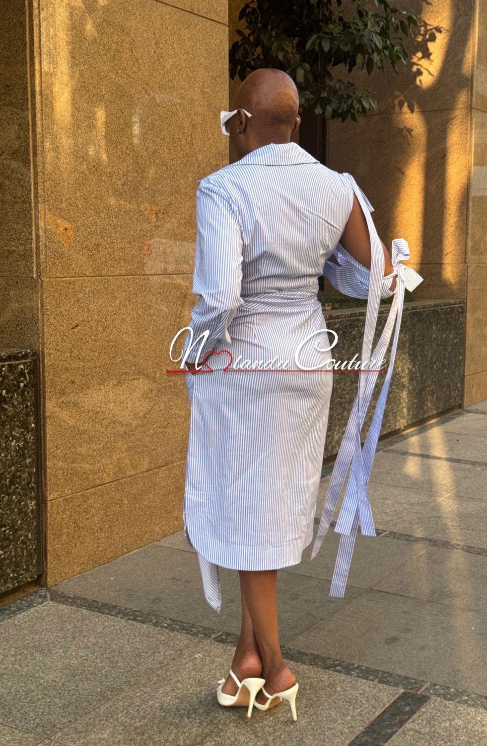 Shirt Dress With Wrap Around Front Tie, Statement Shoulder And Arm Ties