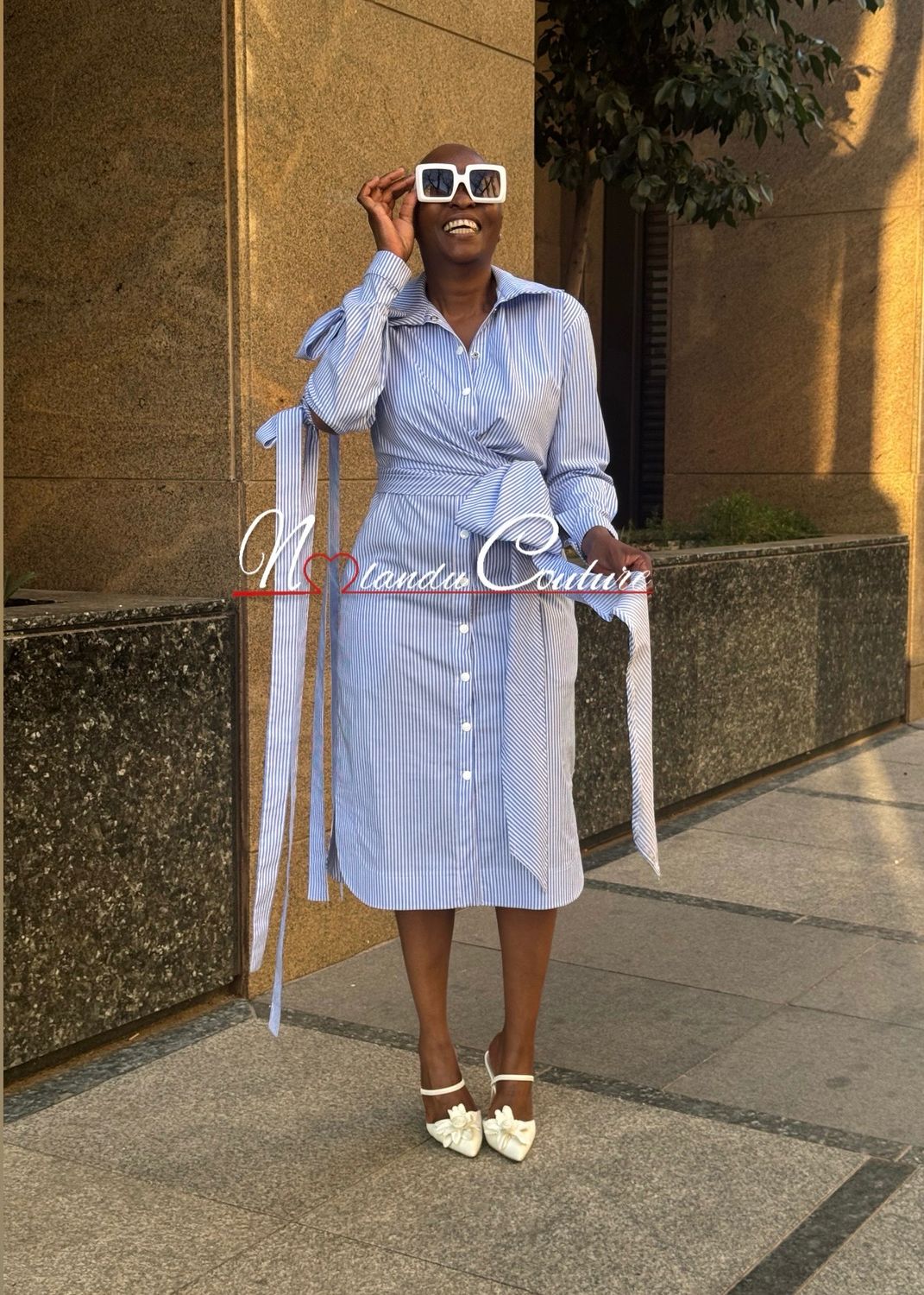 Wrap Around Front Tie Shirt Dress With Shoulder And Arm Ties