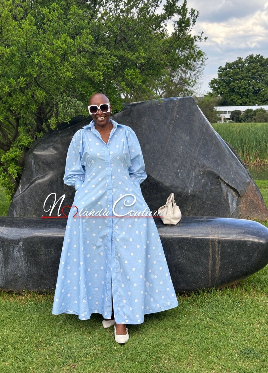 Flared Shirt Dress With Pockets, Puffed Sleeves &amp; Concealed Button Front Closure