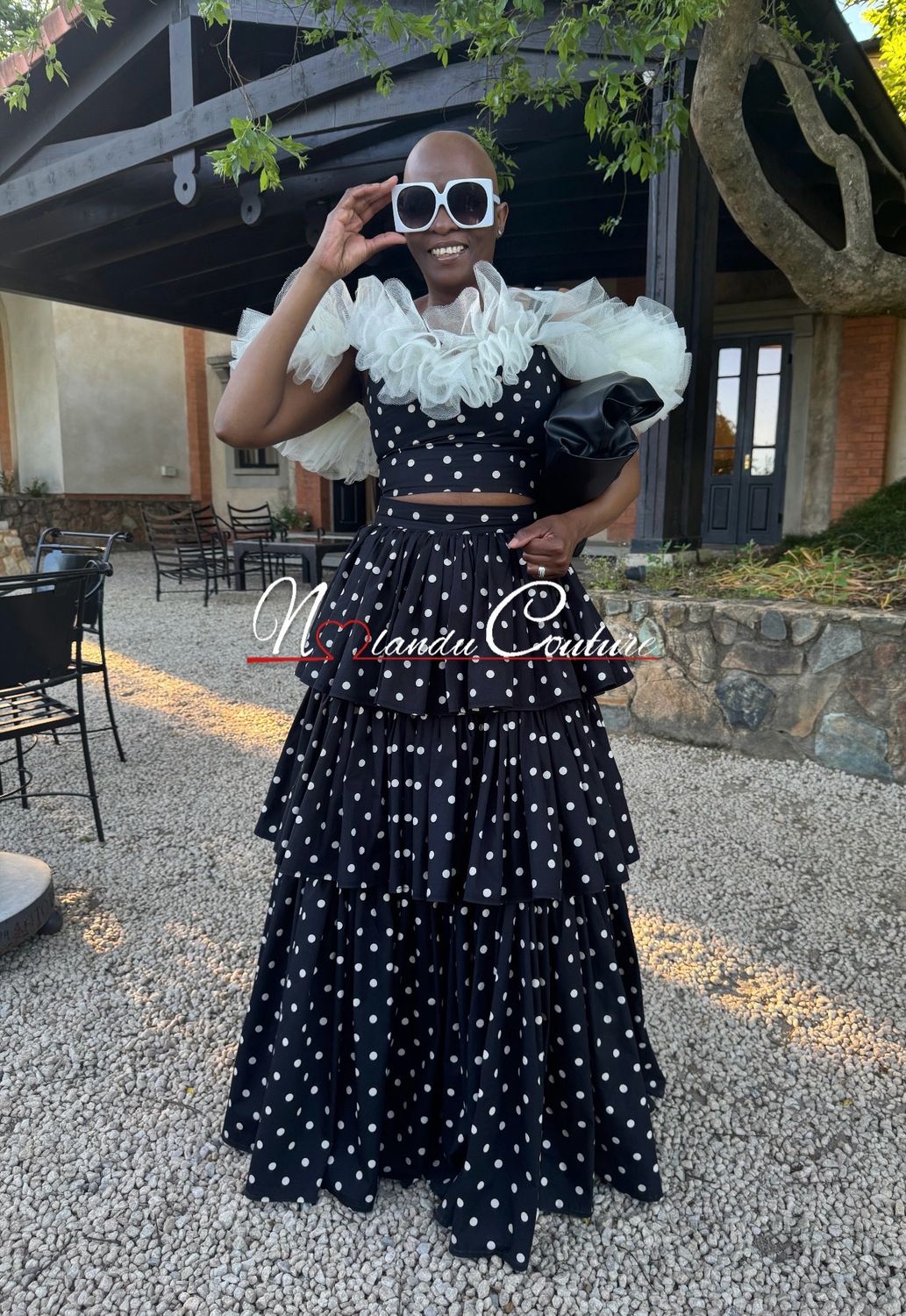 High Waist Three Tier Maxi Skirt &amp; Crop Top With Off-Shoulder Ruffle