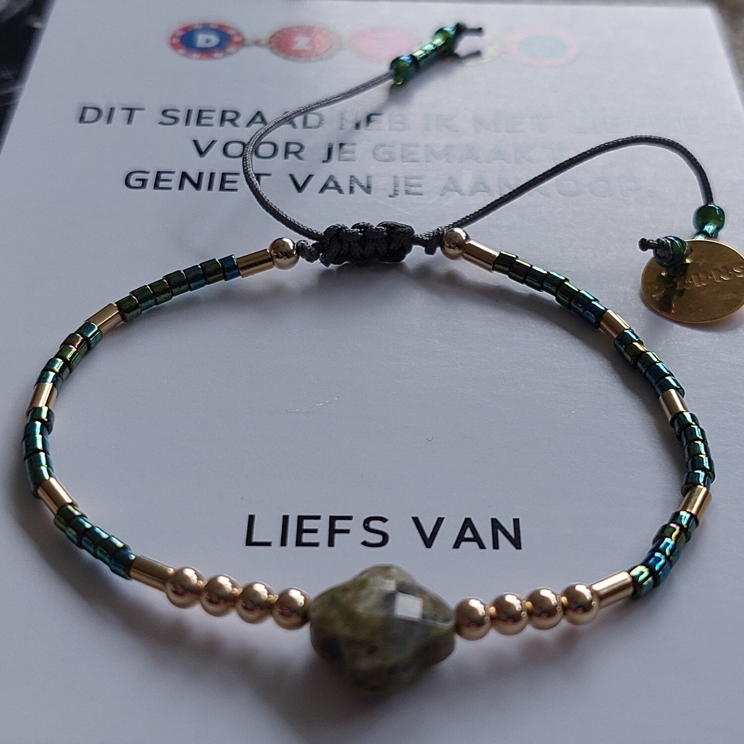 D-ZIJNS ARMBAND KLAVER GROEN FACET GOUD