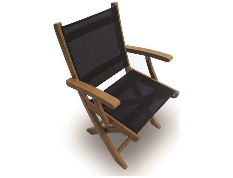 Royal Teak Collection Sailmate Black Sling Folding Dining Arm Chair Royal Teak Collection Sailmate Black Sling Folding Dining Arm Chair