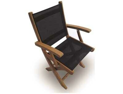 Royal Teak Collection Sailmate Black Sling Folding Dining Arm Chair