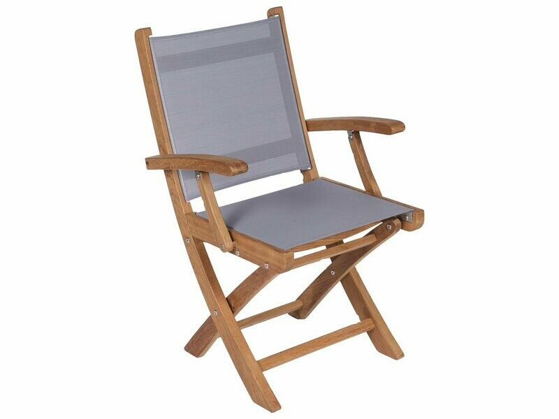 Royal Teak Collection Sailmate Folding Arm Chair - Gray Sling Royal Teak Collection Sailmate Folding Arm Chair - Gray Sling