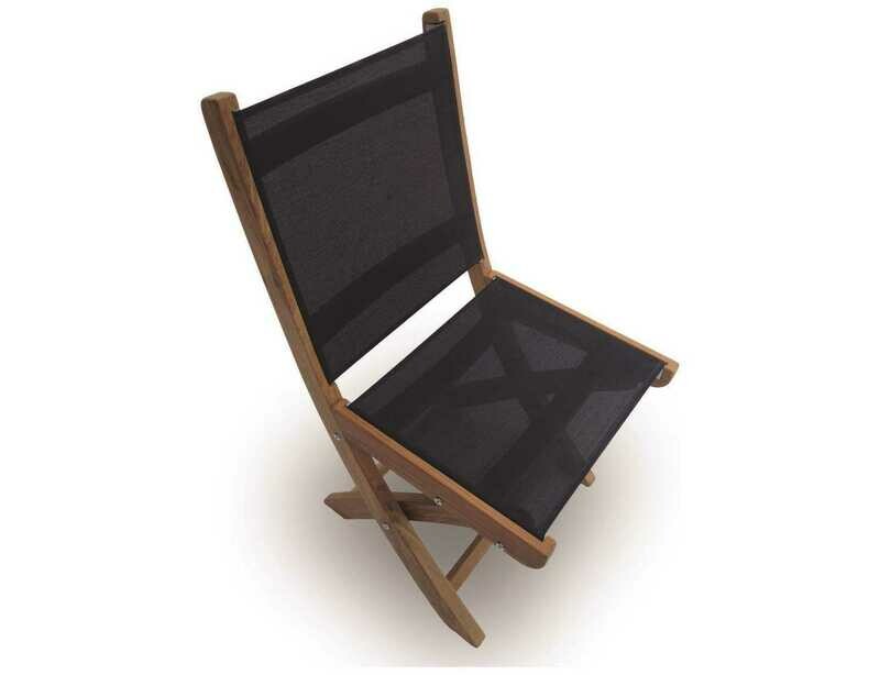 Royal Teak Collection Sailmate Black Sling Folding Dining Side Chair