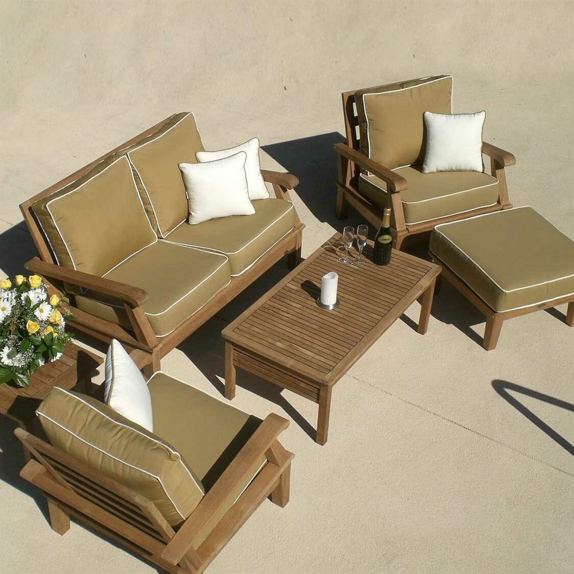 Royal Teak Collection Miami Cushion Lounge Set love seat 2 chairs and coffee table