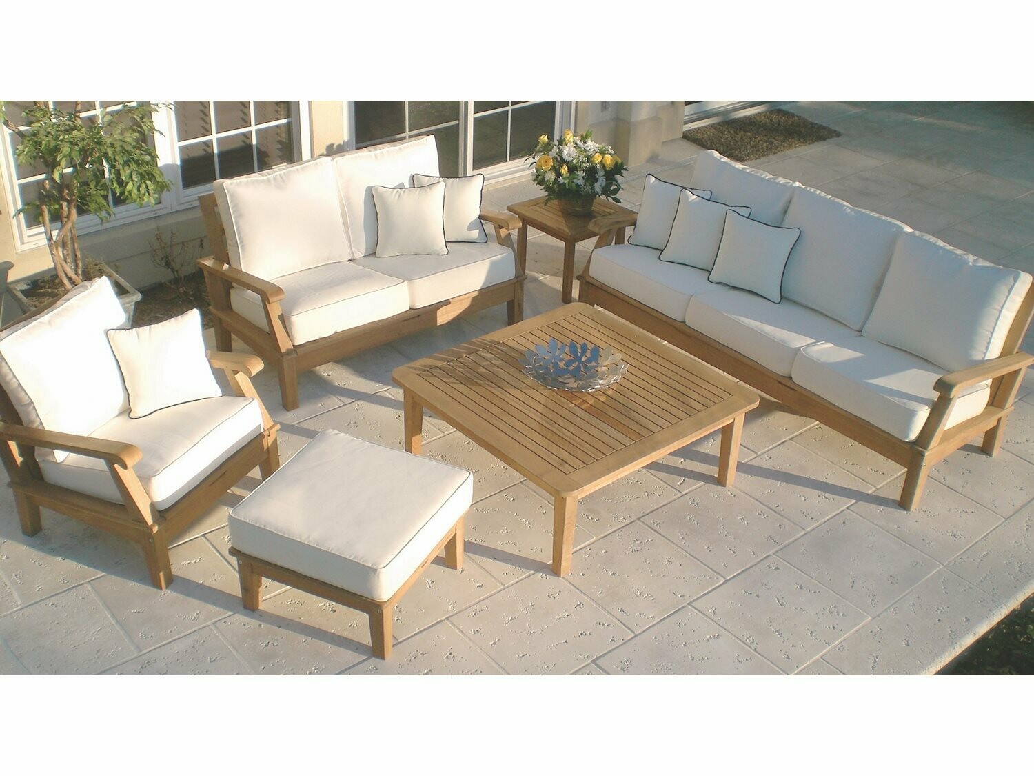 Royal Teak Collection Miami Lounge Set sofa love 1 chair coffee and end table
