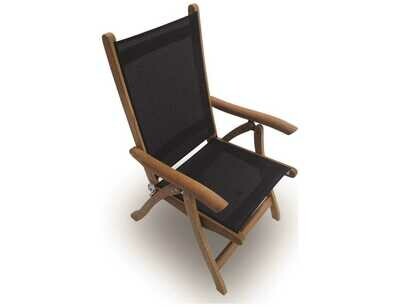 Royal Teak Collection Florida Black Sling Adjustable Folding Dining Arm Chair