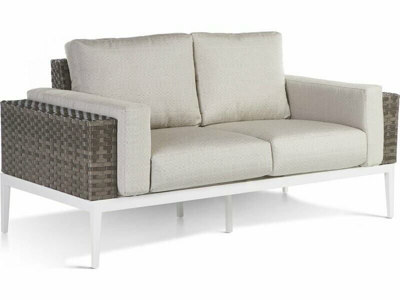 South Sea Rattan Stevie Wicker Loveseat with Bolsters Pillows