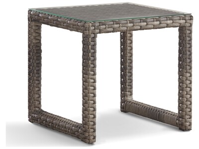 South Sea Rattan New Java Wicker Sandstone 28''W x 22''D Rectangular Glass Top End Table