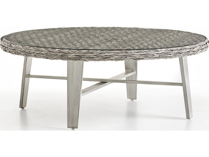 South Sea Rattan Grand Isle Wicker 48'' Wide Round Glass Top Coffee Table South Sea Rattan Grand Isle Wicker 48'' Wide Round Glass Top Coffee Table