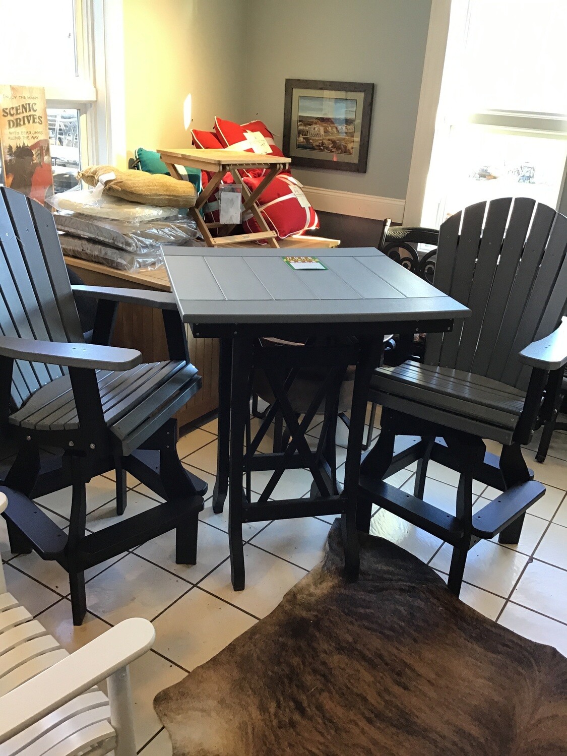 Poly swivel bar chairs and table