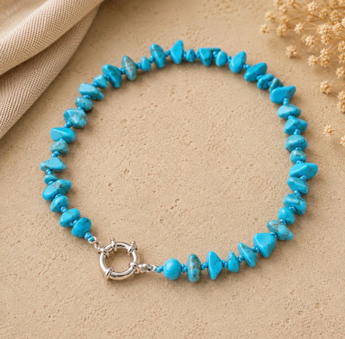 Turkoois collier met zilveren rondslot