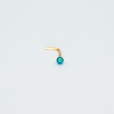 Solid 14kt Gold Nose Piercing with beautiful green opal 20g New