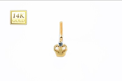 Solid 14kt gold nose piercing with Gold crown 20g New