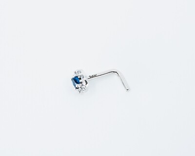 Solid 14kt gold CZ sapphire nose piercing white gold 14k New