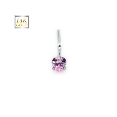 Solid 14kt gold nose piercing with beautiful soft shade pink heart 20g mark 14k
