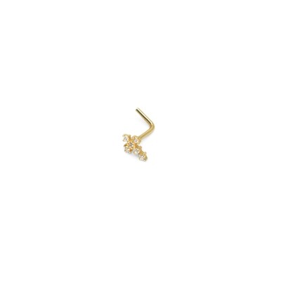 Small Crystals Cross Nose Piercing Solid Gold 14k Mark New