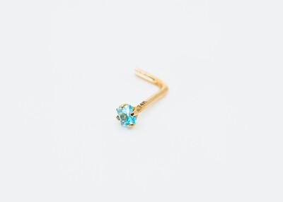 Solid 14kt gold Nose Ring with Ocean blue CZ princess cut gem 20gauge NEW